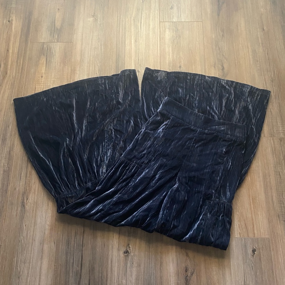 NATURAL LIFE Wide Leg Velvet-Look Black Pants